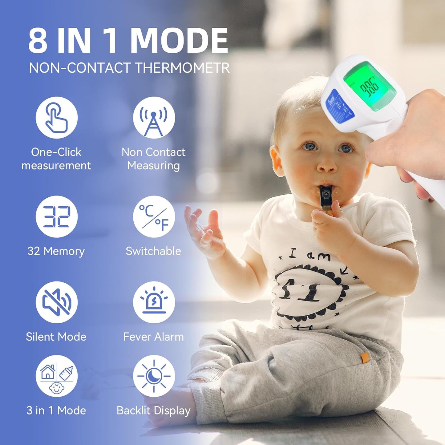Berrcom Non Contact Forehead Thermometer Digital No-Touch Infrared Thermometers 3 in 1 for Adults and Kids Fever Check Thermometer Temperature Gun for Baby(Included 2X AAA Batteries)