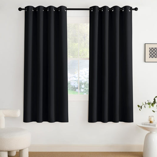 NICETOWN 72 inch Curtains Light Reducing Grommet Drapes, Black Blackout Shades Thermal Insulated for Living Room, Bedroom, Nursery, Closet, Patio - Heavy Duty, 2 Panels, W52 x L72