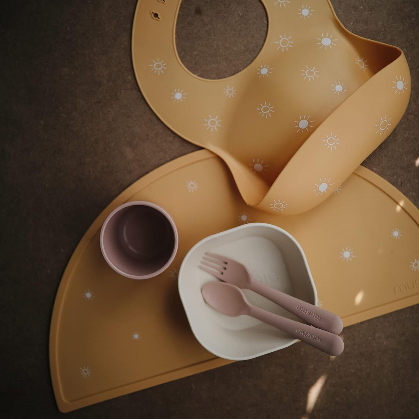 mushie Silicone Baby Bib | Adjustable Fit Waterproof Bibs (Sun Orange)