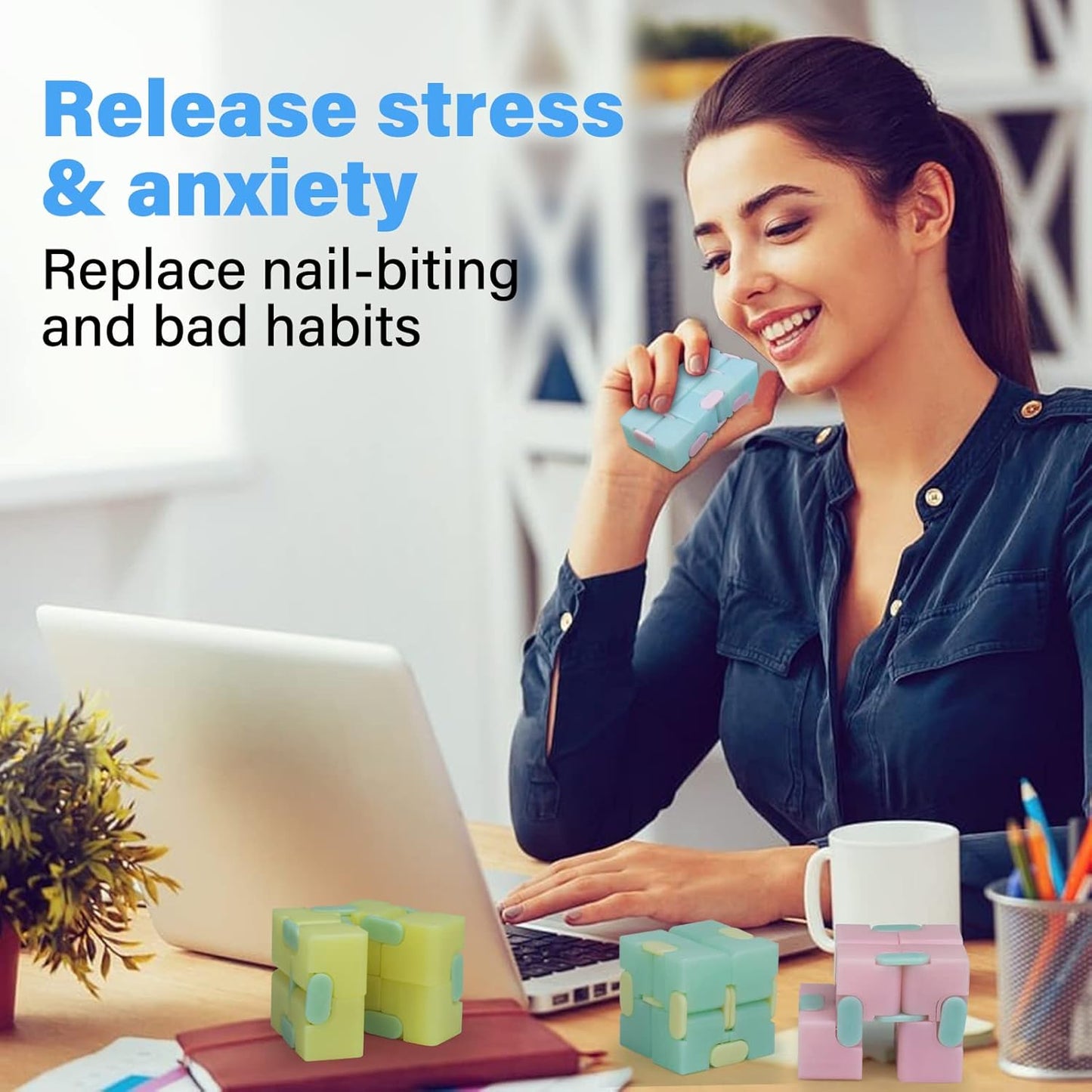 Infinitycube Fidget Toy Stress Relieving Fidgeting Game for Kids and Adults,Cute Pocket-sized Unique Gadget for Anxiety Relief and Kill Time (4, Light Up Macarons)