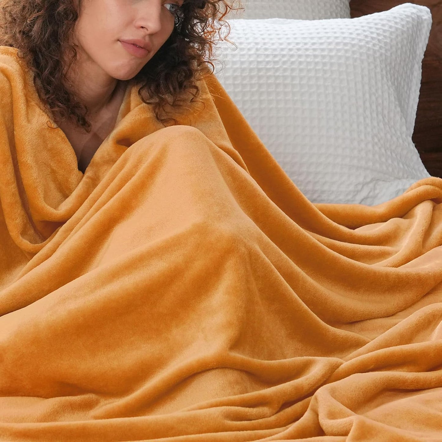 PHF Ultra Soft Fleece Blanket Queen Size, No Shed No Pilling Luxury Plush Cozy 300GSM Lightweight Blanket for Bed, Couch, Chair, Sofa Suitable for All Season, 90" x 90", Pumpkin Orange