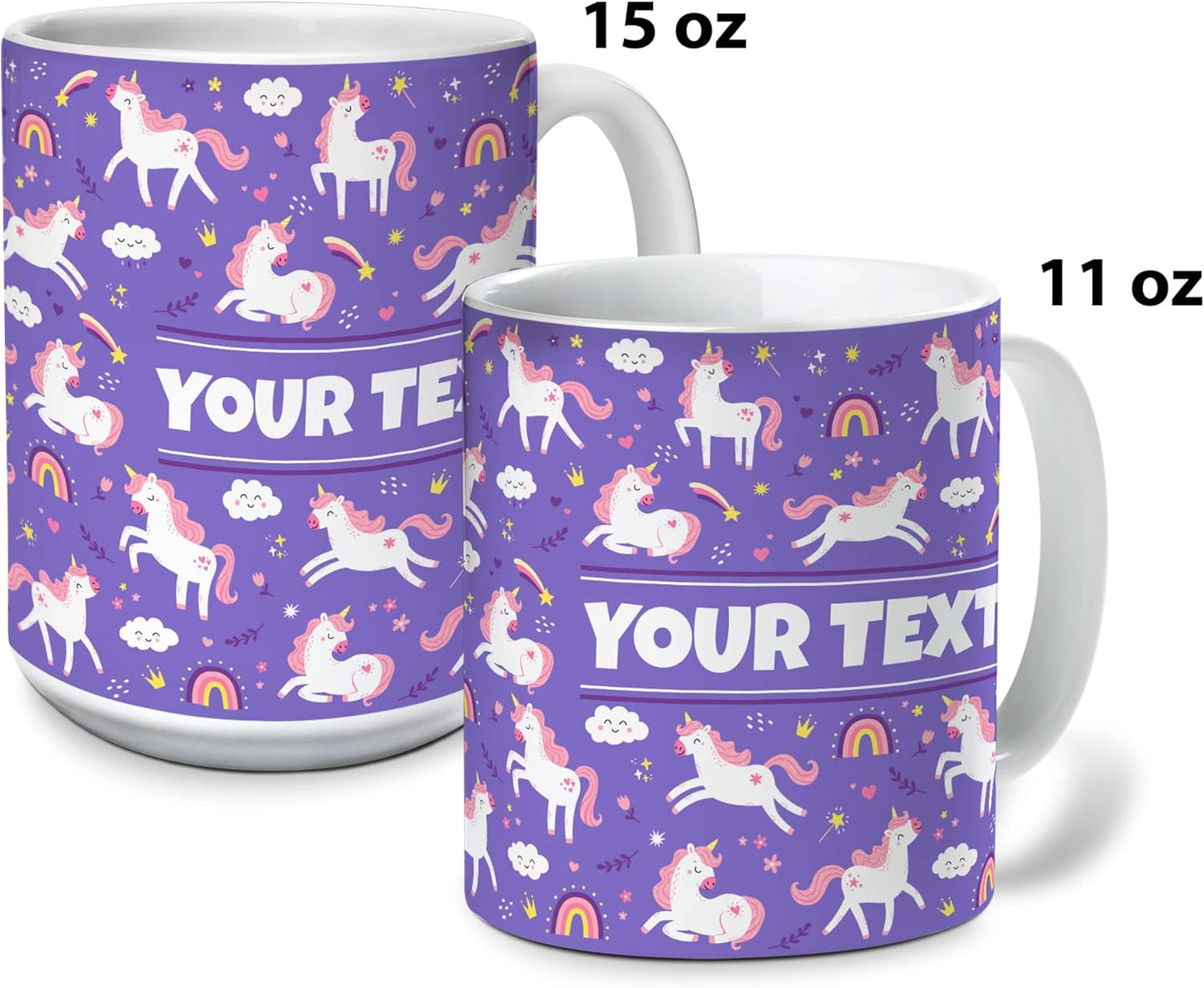 Personalized Mug for Kids - Purple Unicorn - Custom Name/Text, Ceramic Hot Chocolate/Cocoa/Coffee Cup for Girls, Birthday/Christmas/Holiday Gift - 15 oz, Black Handle