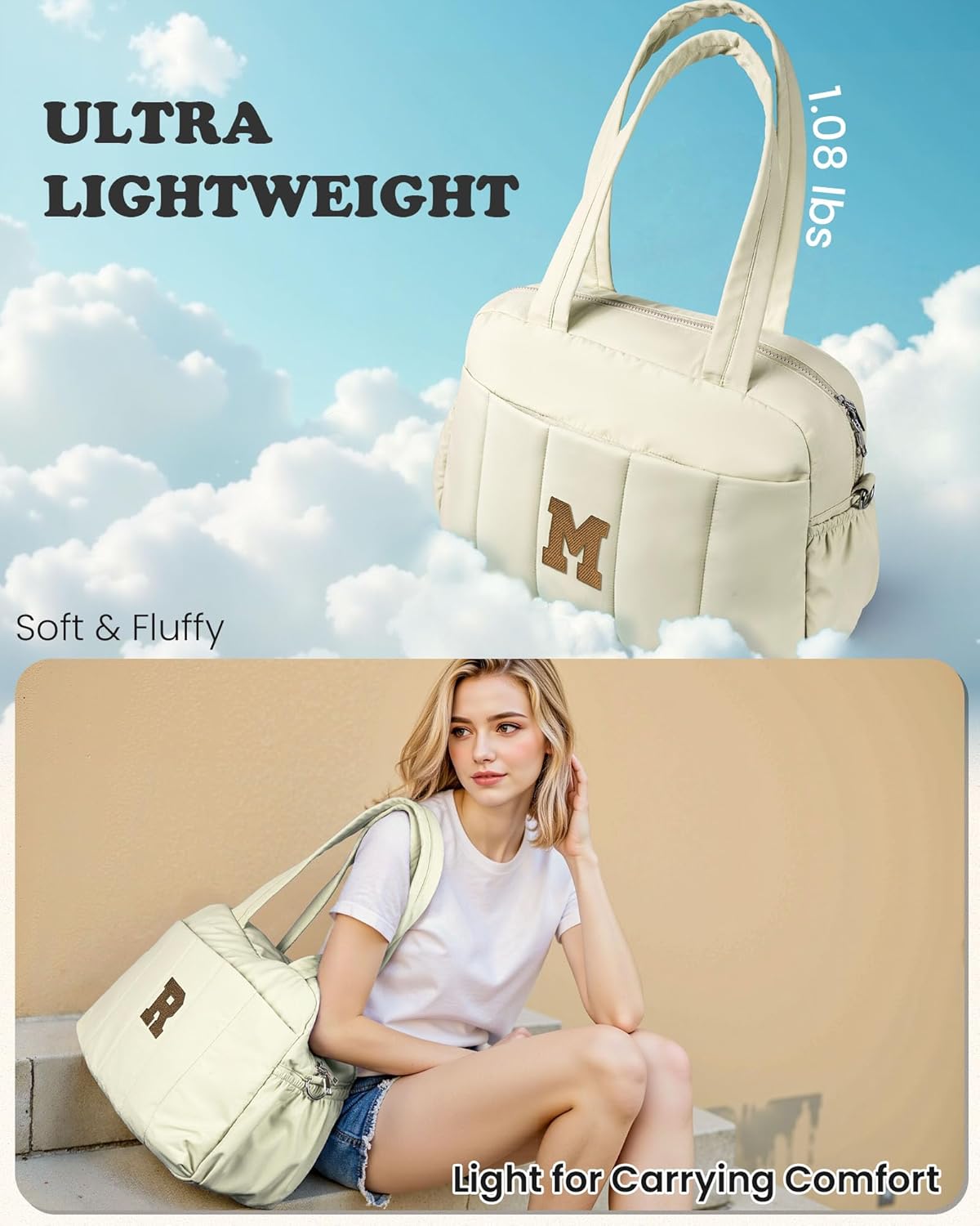 Duffle Bag for Travel Women, Travel Bags，Monogram Gifts-Initial Overnight Bag with Wet Pocket，Lightweight Weekender Bags Personalized Gym Tote with Makeup Pouch