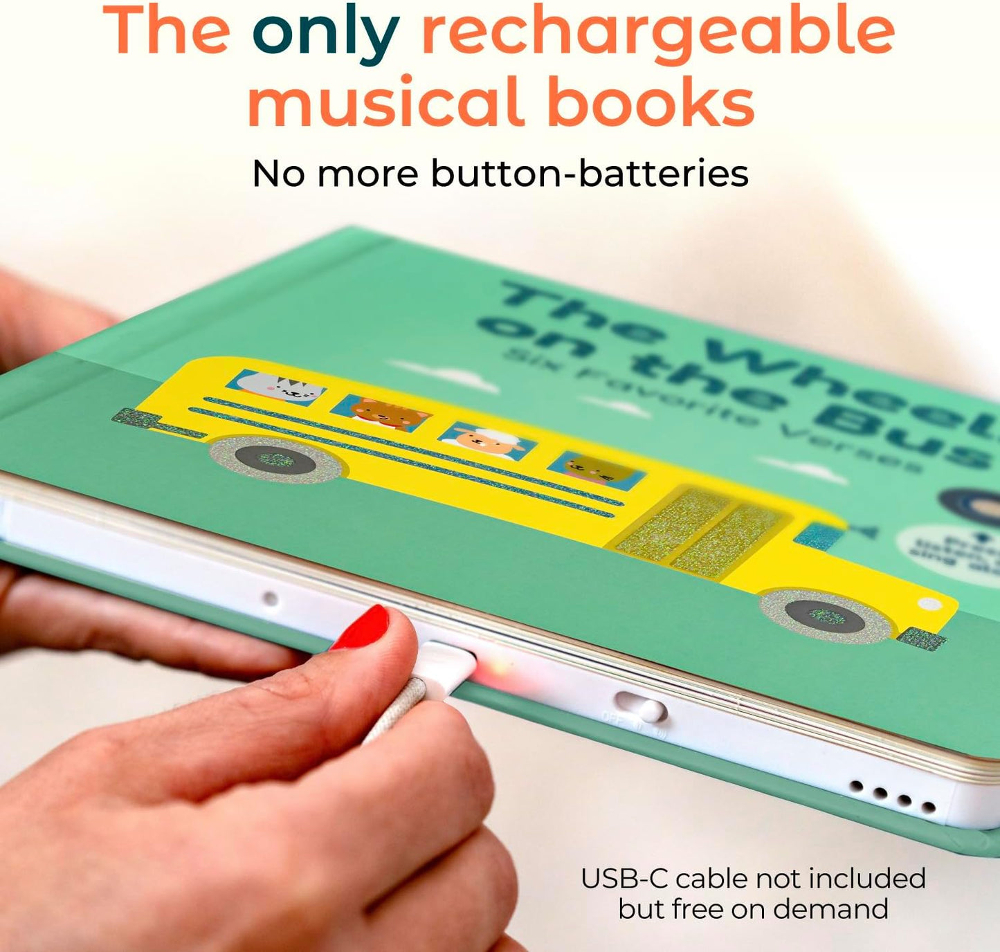 Calis Books The Wheels on The Bus Book | New Rechargeable Musical Book, No More Batteries | Books for 1 Year Old | Wheels on The Bus Toy | Musical Book for Toddlers 1-3 | Musical Toy for Toddlers