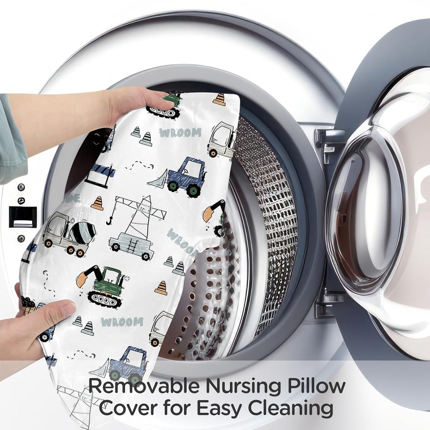 Little Grape Land Nursing Pillow for Infants, Breastfeeding Pillows, Baby Support Pillow for Nursing, Bottle Feeding, Tummy Time with Machine Washable Cover & Breathable Filling (Construction Truck)