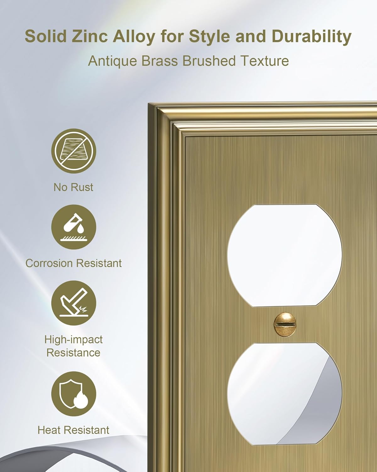 4-Pack Duplex Outlet Covers, Decorative Wall Plates for Electrical Outlets, Antique Brass Switch Plates and Outlet Covers, Durable Zinc Alloy Receptacle Cover, Corrosion Resistant
