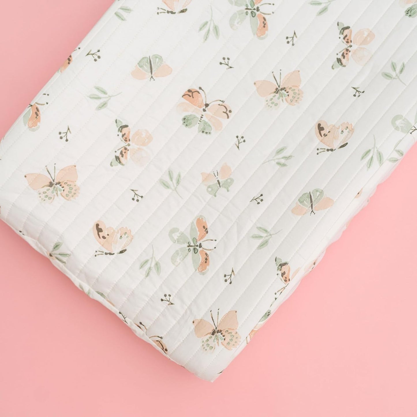 Crane Baby Woodland Quilted Changing Pad Cover Cotton Sateen, Secure Elastic Fit, Pink Boho Rainbow Change Pad Cover for Girls, Diaper Changing Pad Cover, Girls Nursery Decor