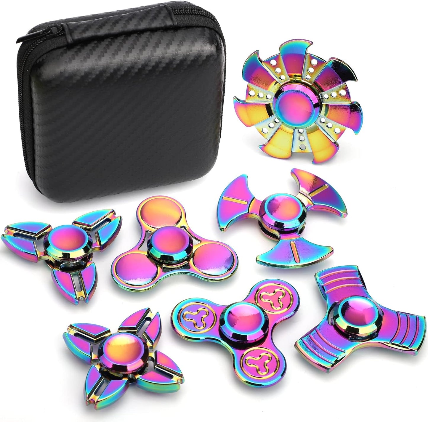 7 Pack Rainbow Fidget Spinners Pack Stress Relief Toys for Kids Adults, Finger Hand Spinner Metal Fidget Bulk Set Desk Toy for Anti-Anxiety Focus, Cool Small Gadget Novelty Gifts Party Favor
