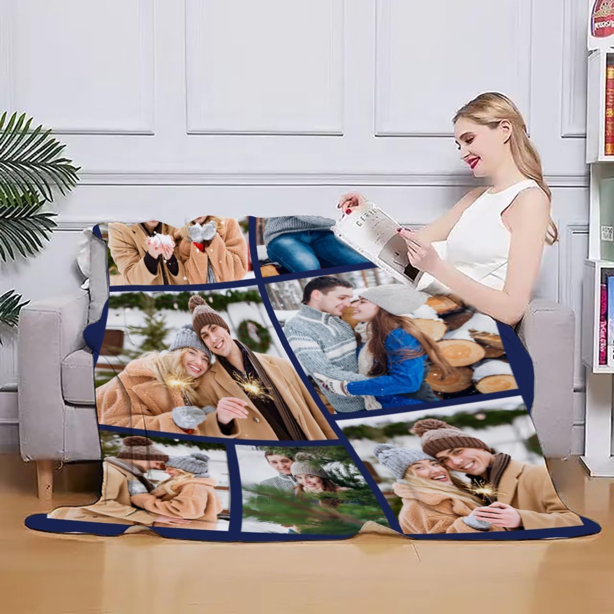 Ships Next Day, Couple Gifts Custom Blanket with Photos, Personalized Flannel Throw Blankets Gifts for Boyfriend Girlfriend Customized Blanket for Wife