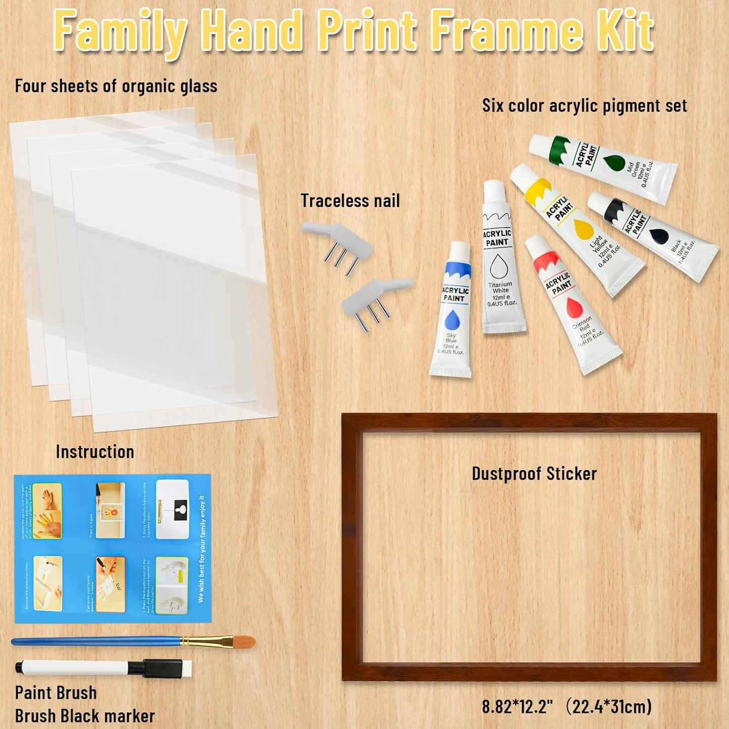 Family Handprint Kit - DIY Baby Handprint and Footprint Keepsake Frame for Newborns & Toddlers, 6 Colors