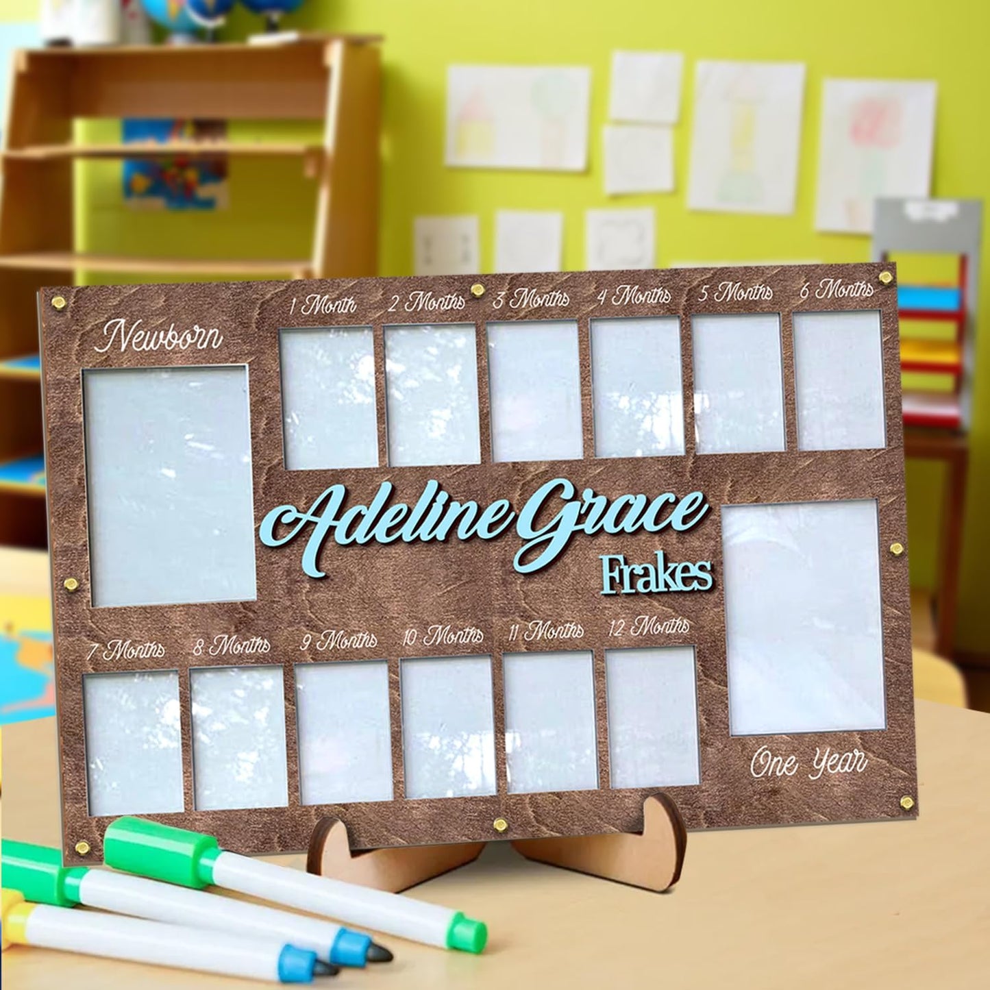 Personalized My First Year Photo Frame | 12 Months Picture Frame For Baby First Year | Displays Two 4x6 Photo and Twelve 2x3 Pictures | Birthday Party Decor Newborn Memory Keepsake, Style MP3