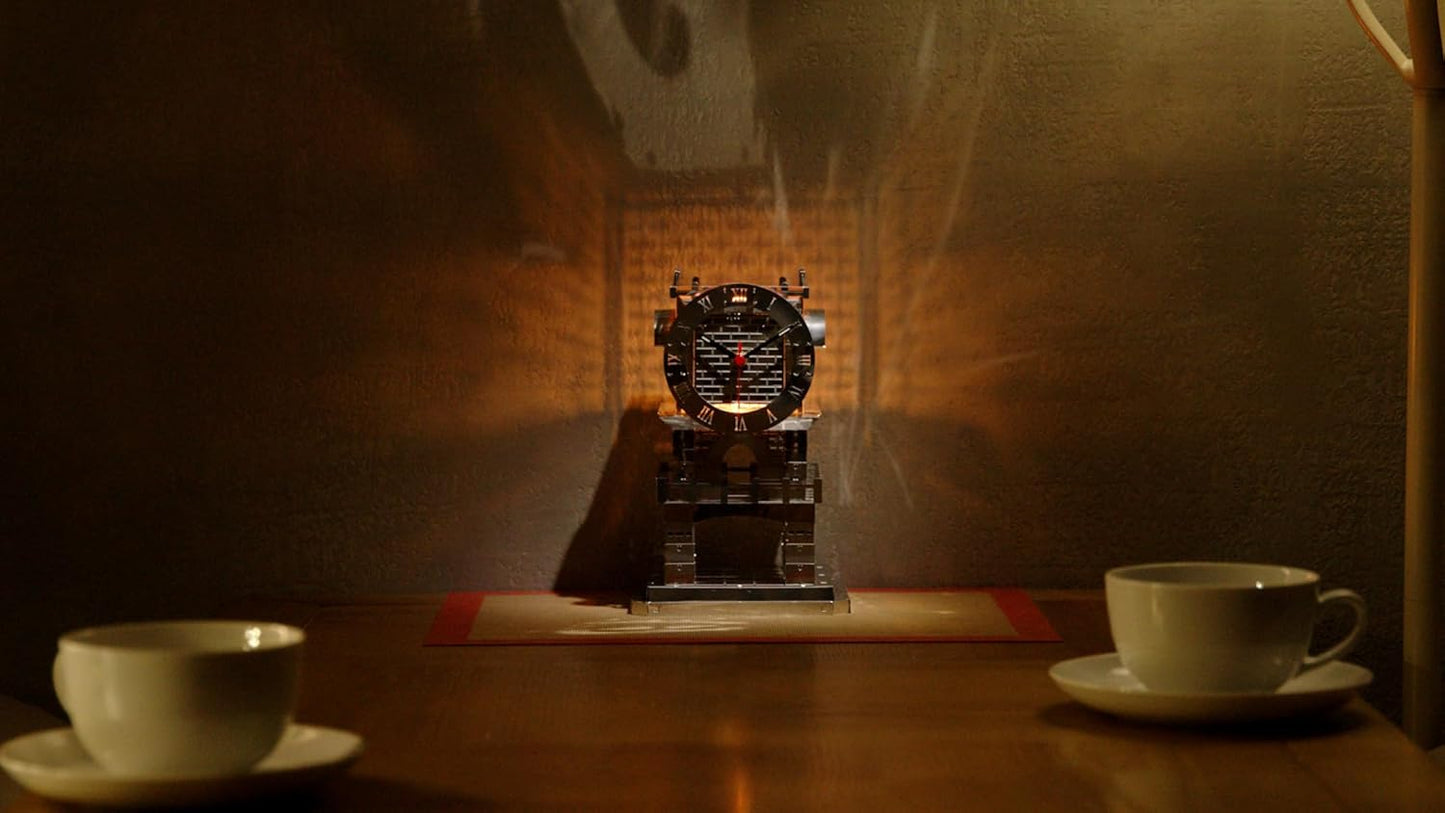 METAL-TIME 3D Model Brain Teaser Puzzle Stainless Steel Metal Craft Desk & Shelf Clock Kit Enjoyable DIY Construction | Functioning Clock with Fluorescent Arrows & Candle Place Puzzle Master of Time