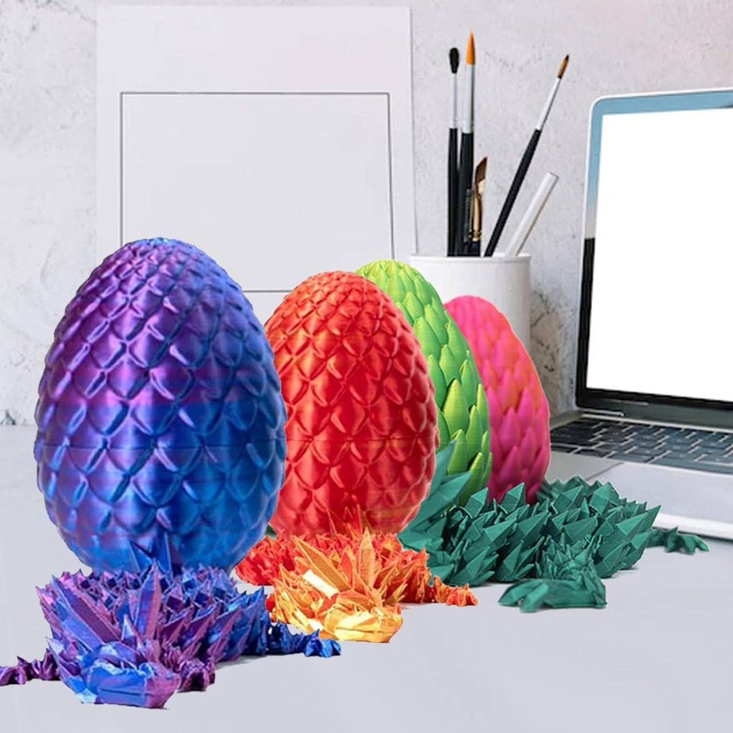 Surprise 3D Printed Dragon Egg Articulating Gemstone, 3D Printed Dragons, Relief Anxiety - Articulated Joints for Kids and Adults Home Office Decor Executive Desk Decor (Luminous)