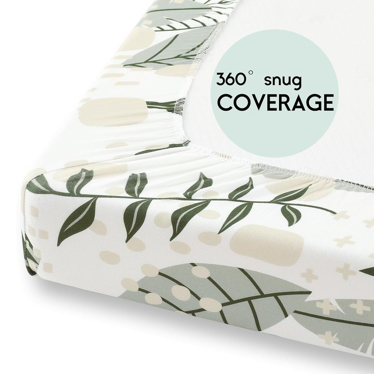 Yoofoss Pack and Play Sheets Fitted, Mini Crib Sheets 2-Pack for Pack N Play Mattress, Stretchy Playard Sheet, Soft and Breathable (Green + Banana Leaves)