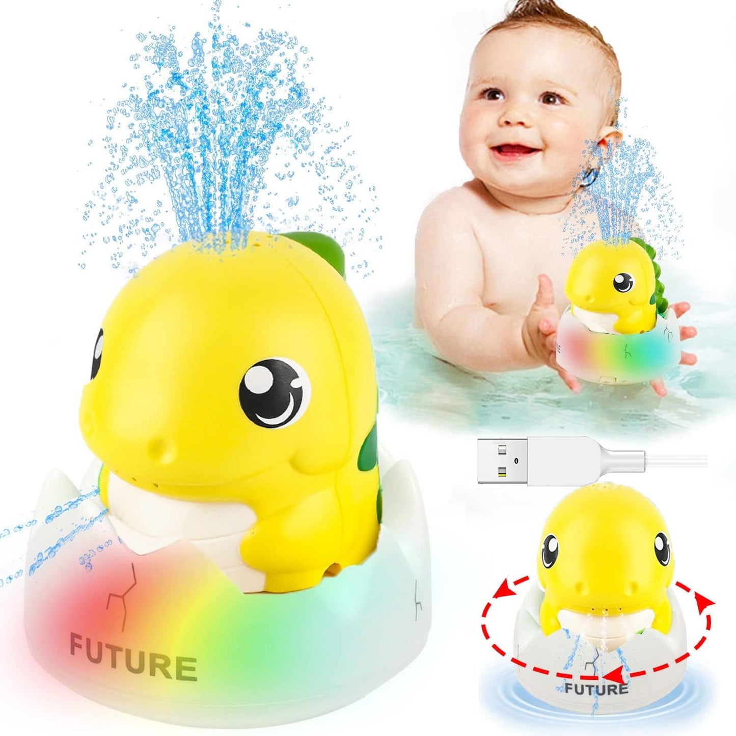 ZHENDUO Baby Bath Toys, Rechargeable Bath Toys, Whale Spray Water Bath Toy, Sprinkler Bathtub Shower Toys for Toddlers Kids Boys Girls, Pool Toy for Baby (Yellow)