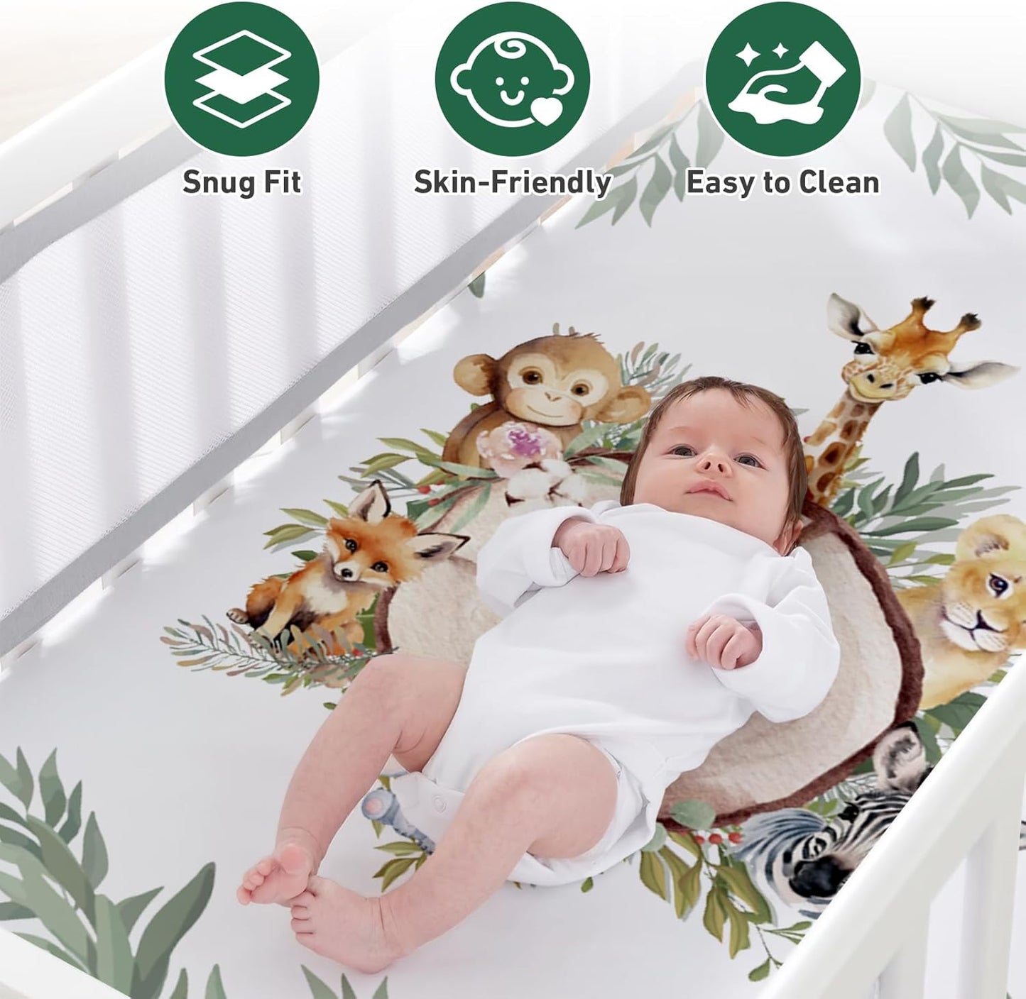 Personalized Baby Crib Bedding Set - Custom Name Animals and Forests 3 Pcs Set - Soft Blanket with Double Layer Dotted Backing, Fitted Sheet, Room Rug for Newborns Boys Girls Shower Gift