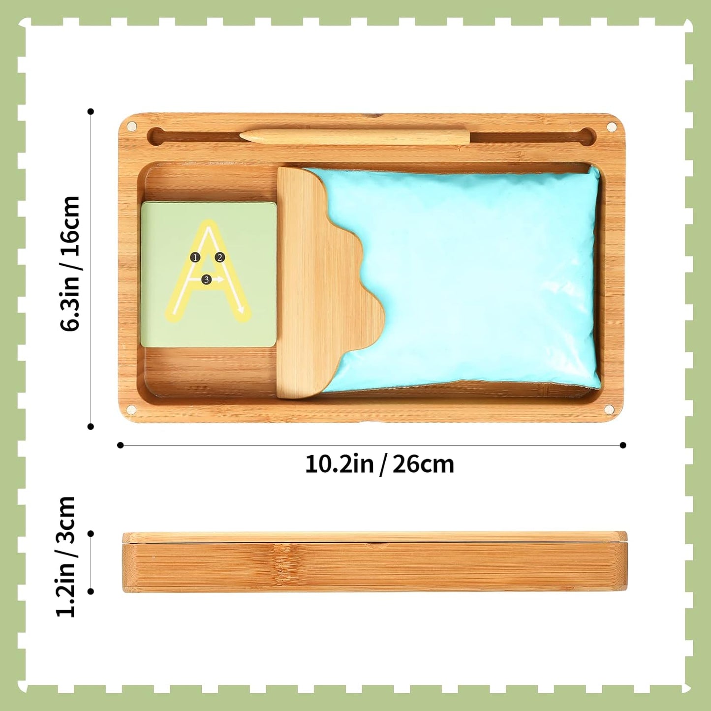 Montessori Sand Tray with Lid - Wooden Sand Trays for Kids Writing Letters and Numbers, Preschool Classroom Must Haves, Kindergarten Learning Tools (Blue)