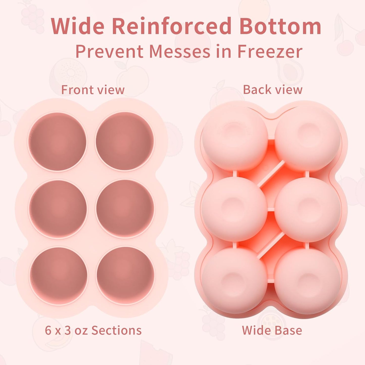 Baby Silicone Freezer Tray with Clip on Lid, 6 x 3 OZ Baby Silicone Freezer Molds, Silicone Storage Container for Homemade Baby Food, Fruit Purees & Vegetables (Gossamer Pink)
