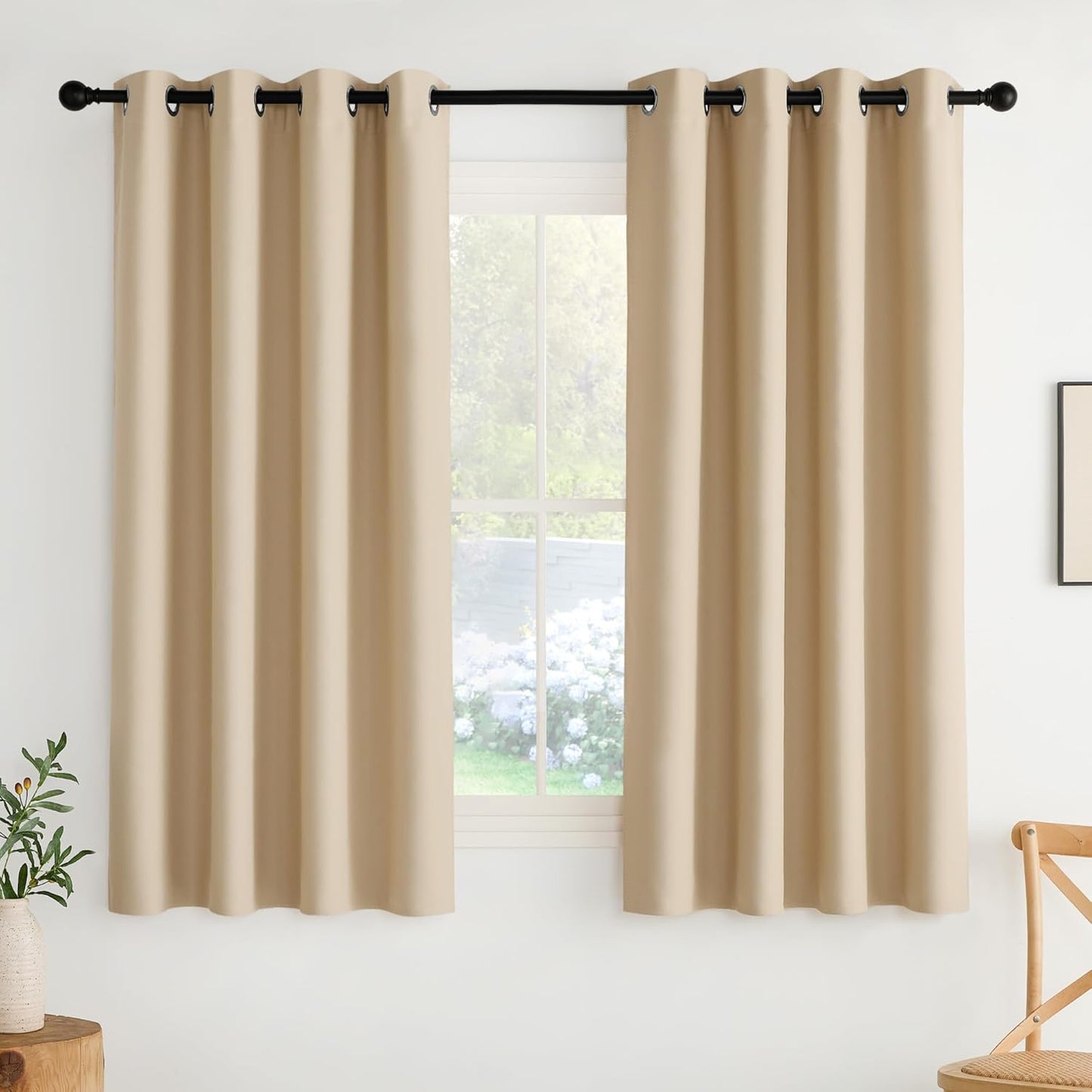 NICETOWN Biscotti Beige Privacy Drapes - Grommet Top Thermal Insulated Shades for Bedroom, Yard, Closet, Pantry, Garage - Lightweight, 2-Pack, W52 x L63