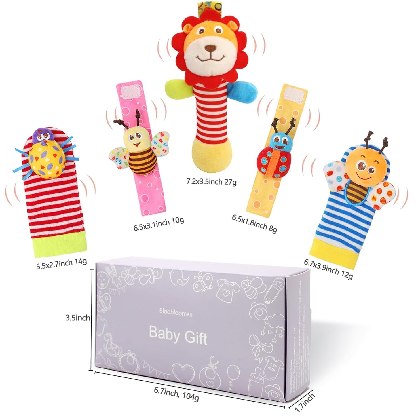 Wrist Rattles Foot Finder Rattle Toy for 0-6 Months Baby, Feet Leg Ankle Socks Arm Hand Bracelet Shaker for 6-12 Months Infant boy & Girl, Gift Set for 0-3 Years Newborn Babies (5 pcs-F)