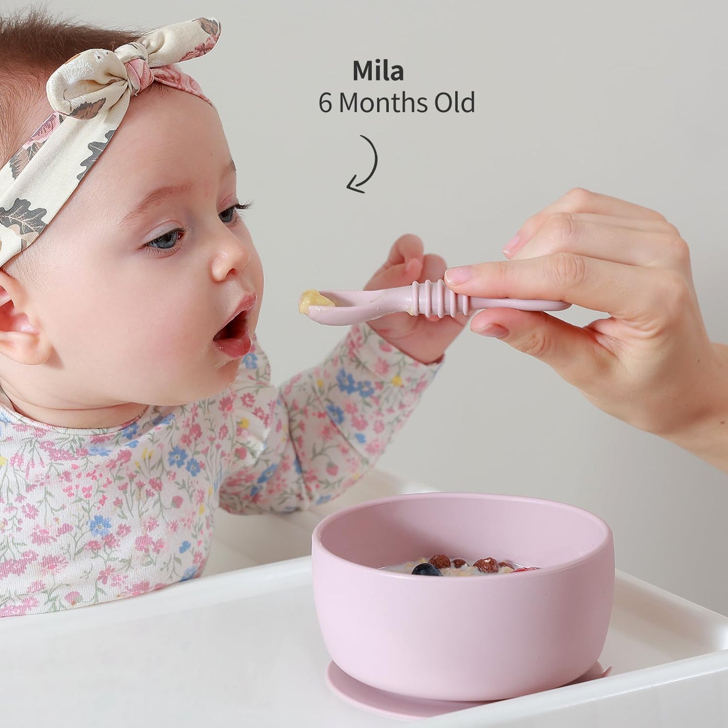 SAMiGO Silicone Baby Bowl and Spoon Set with Suction and Lid, First Stage Self Feeding Essentials, Food Bowl for 6+ Months