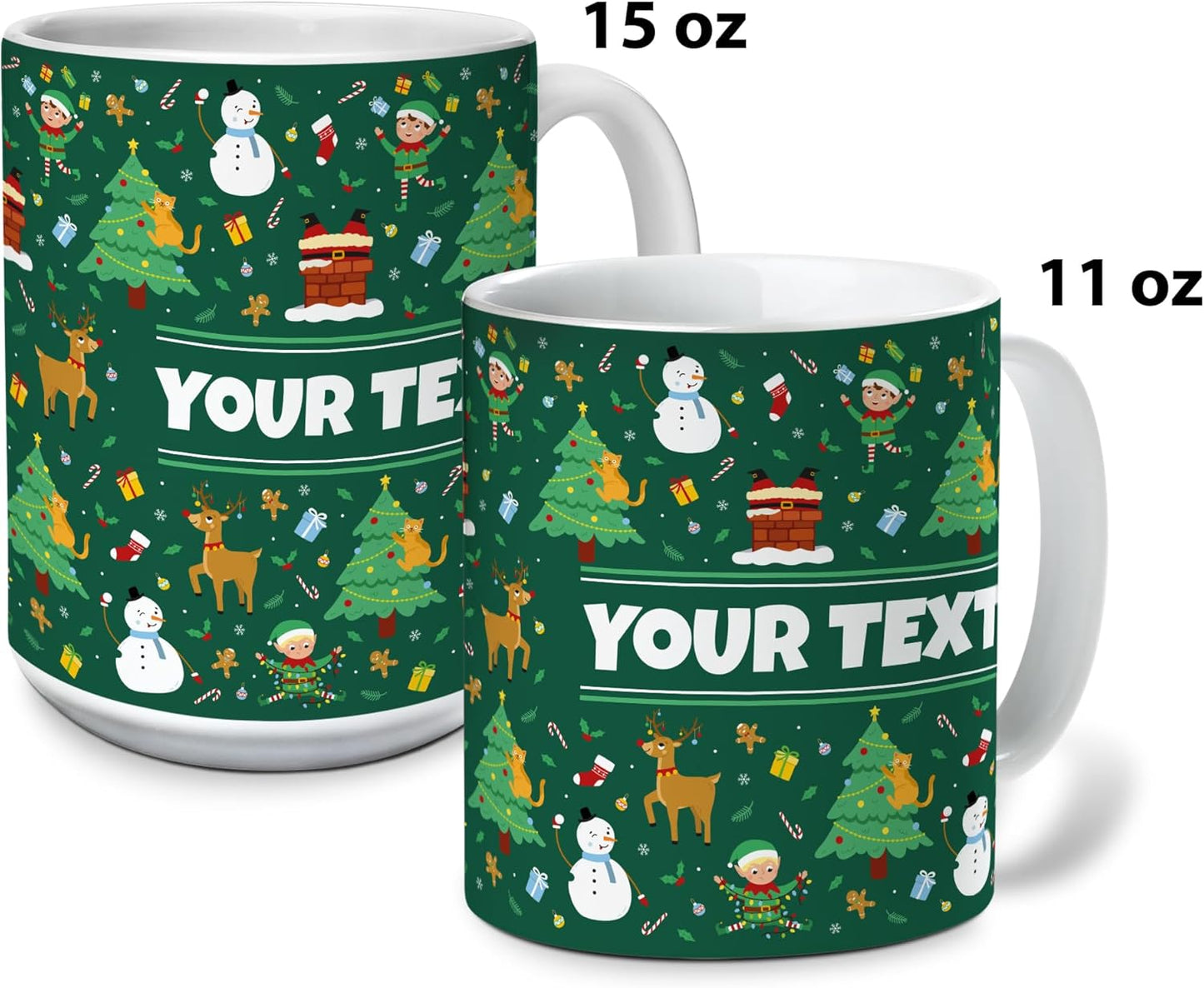 Personalized Mug for Kids - Christmas - Custom Name/Text, Ceramic Hot Chocolate/Cocoa/Coffee Cup for Boys/Girls, Holiday/Birthday Gift - 11 oz, Light Blue Handle