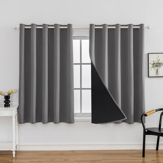 Anytime 100% Blackout Curtain Set, Thermal Insulated & Energy Efficiency Window Draperies for Guest Room, Full Shading Panels for Shift Worker and Light Sleepers（Grey, 2 Panels, 70W x 63L）
