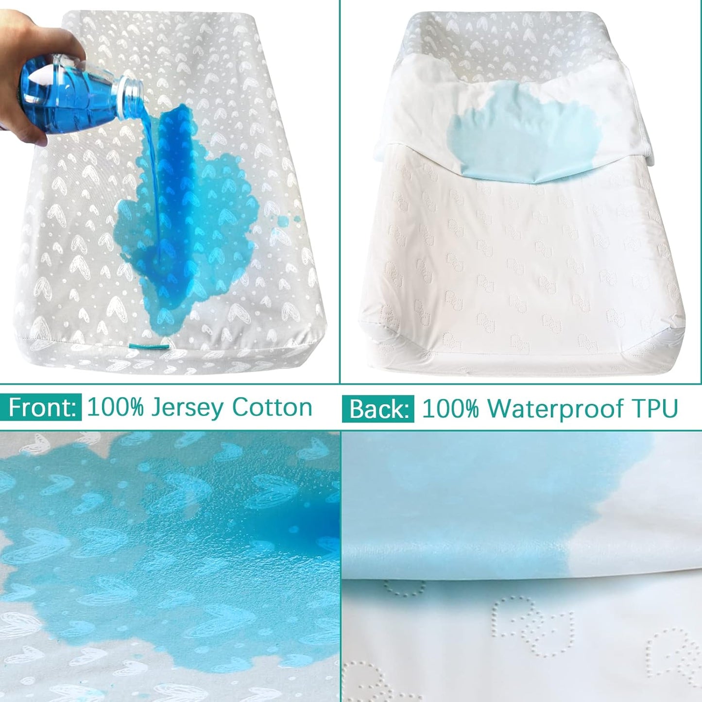 Waterproof Changing Pad Cover 2 Pack, 100% Cotton Change Table Cover Sheets, Ultra Soft, Unisex White Grey Star Print