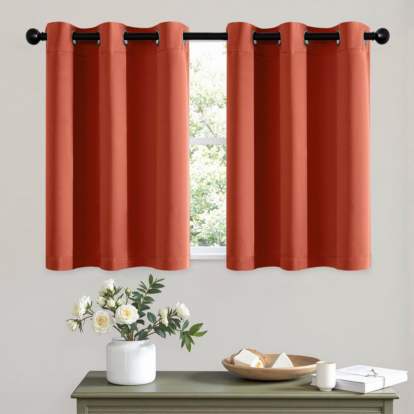 MIULEE Short Fall Curtains for Windows - Burnt Orange Blackout Half Window Curtains Thermal Insulated Privacy Drapes for Kitchen Bedroom Bathroom Grommet Small Basement Tiers W40 x L36 Inch 2 Panels