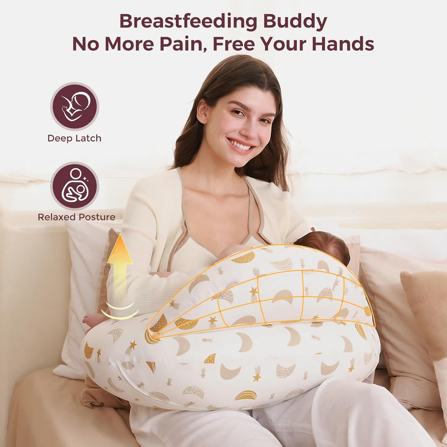 Momcozy Original Nursing Pillow for Breastfeeding-Pioneering Safety Fence- Wider Feeding Pillows for More Support for Mom & Baby- Easier Nursing & Hand Free- Fit for All, Removable Cotton Cover