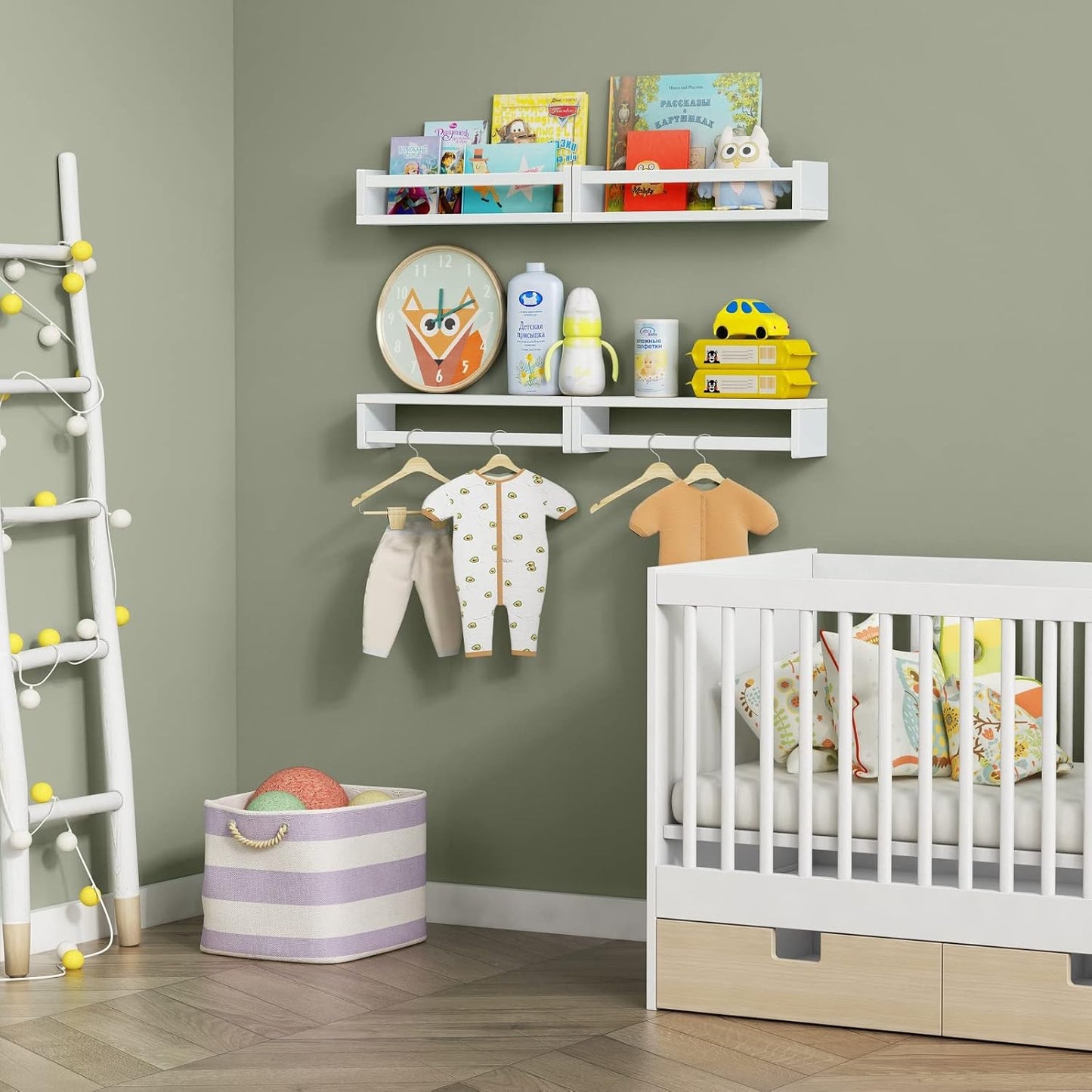 Forbena Floating Nursery Book Shelves for Wall Set of 4, White Wall Bookshelf for Kids Room, Small Wood Book Shelf Bookshelves for Baby Teen Boys Girls Bedoom Bathroom Toy and Decor Storage