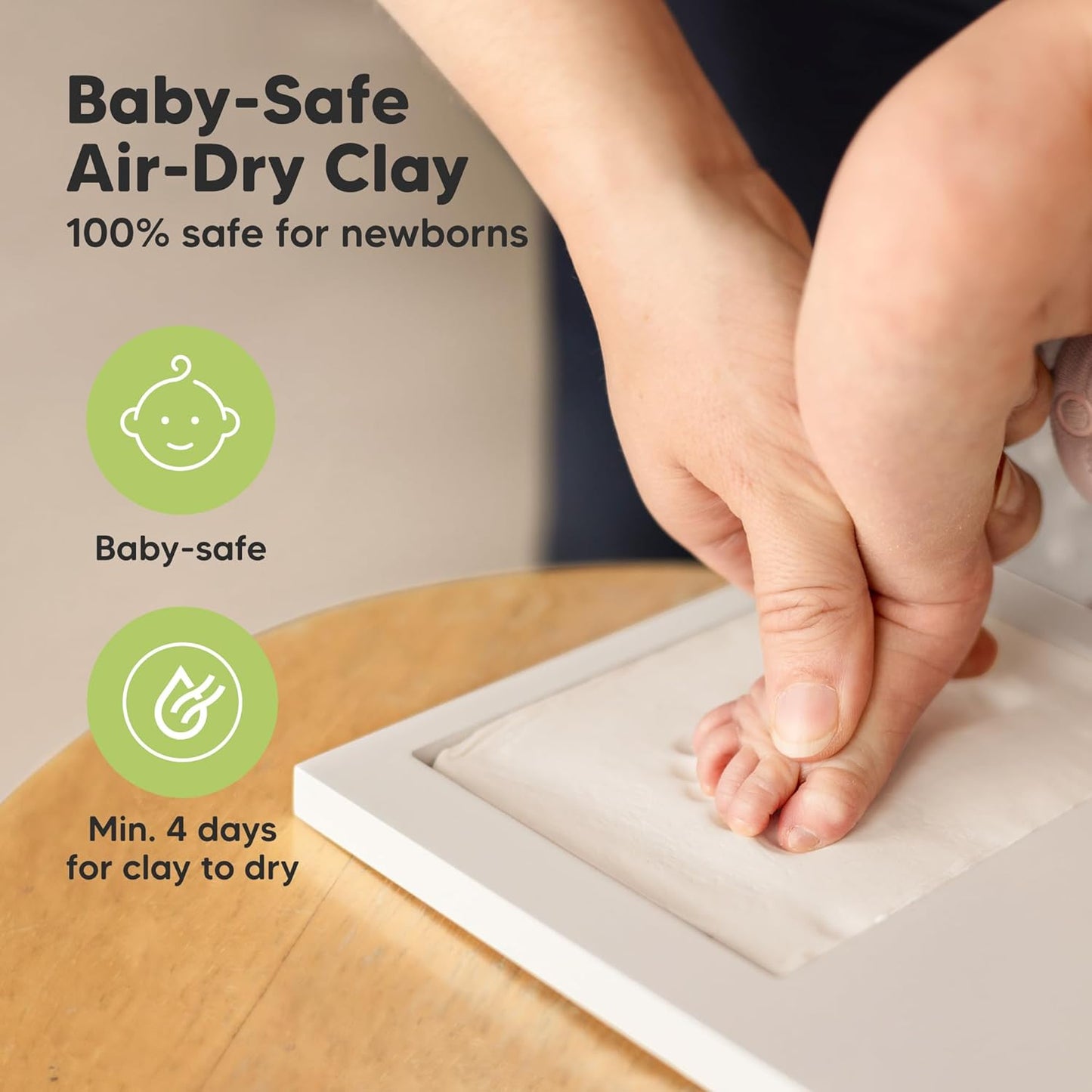 Baby Hand and Footprint Kit - Clay Handprint Keepsake Frame, Newborn Nursery Picture Frame, Personalized New Mom Gifts for Baby Shower & Registry (Dark Walnut)