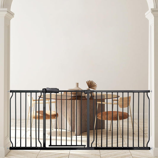 Extra Wide Baby Gates - 71.6-76.4 Inch, Black Metal Pressure Mounted Child & Pet Gates for Stairs & Doorways
