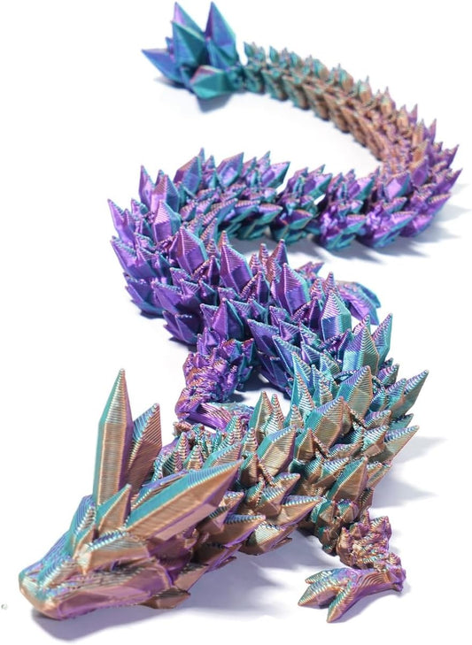 Three Color 12" 3D Printed Dragon, Articulated Dragon, Crystal Dragon, Dragon Fidget toy, Home Office Decor Executive Desk Toy (Purple Head)
