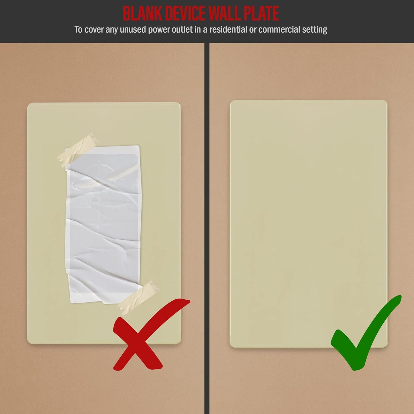 ENERLITES Screwless Blank Wall Plate, Child Safe Blank Device Outlet Cover, Standard Size, 1-Gang 4.68" x 2.93", Polycarbonate Thermoplastic, UL Listed, SI8801-I, Glossy, Ivory