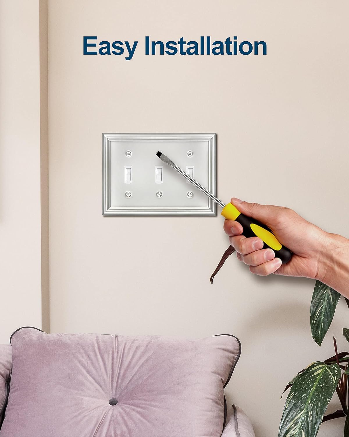 2-Pack Light Switch Cover, Satin Nickel Triple Toggle Wall Plate, Metal Switch Plate Cover, Midsize, A031 Series