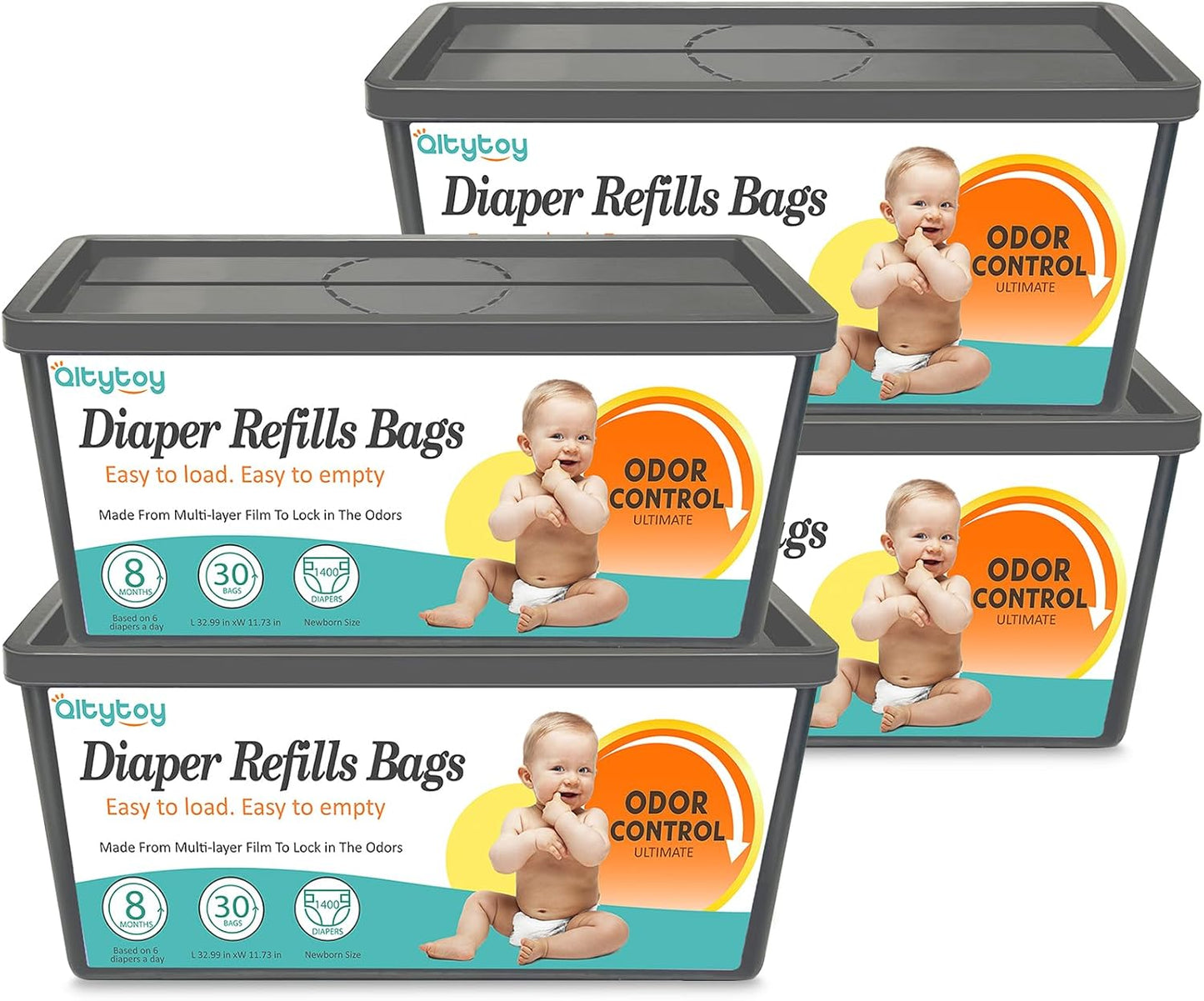 Refills Compatible with Diaper Genie Easy Roll Signature & Platinum Diaper Pail,4-Pack (120 Bags) for 5600 Newborn Diapers,7-Layer Powerful Odor Control.Extra Thickness,Durable & No Tear