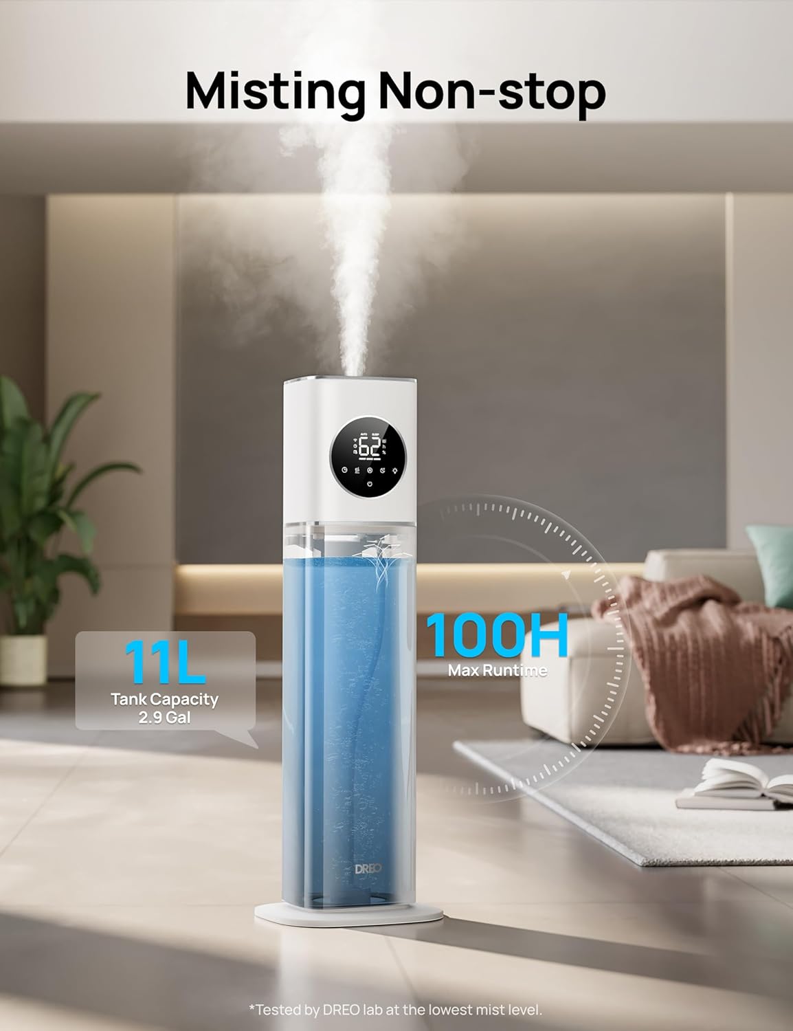 Dreo 11L Smart Humidifier Large Room 700 ft², 100H Cool Mist Air Humidifiers for Bedroom, Top-Fill Self-Cleaning Tank, 26dB, Auto Mode, Aroma Box, RGB Light, Remote & APP Control, Baby, Plant, Silver