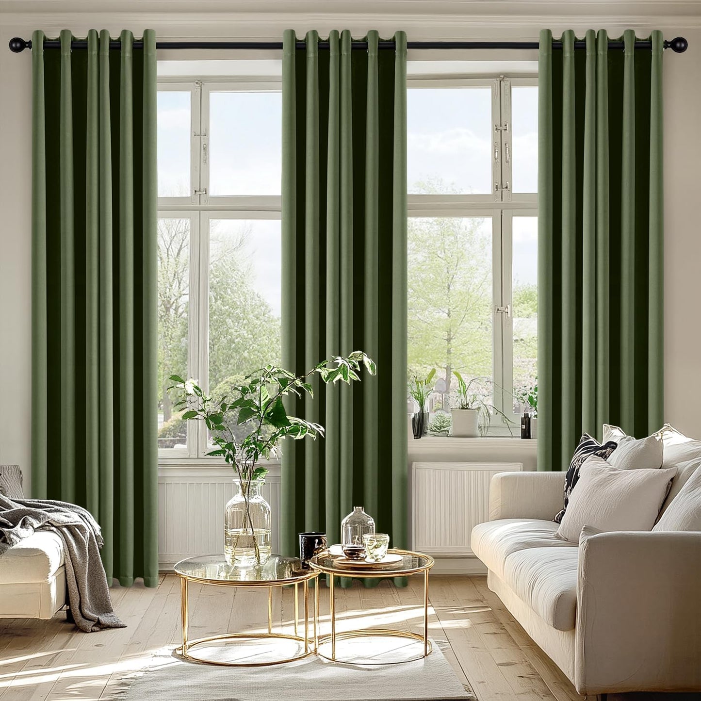MIULEE Olive Green Blackout Curtains for Bedroom Living Room 72 Inches Long 2 Panels, Thermal Insulated Room Darkening Drapes Solid Grommet Top Noise Reducing Dark Green Window Curtains W40 x L72 Inch