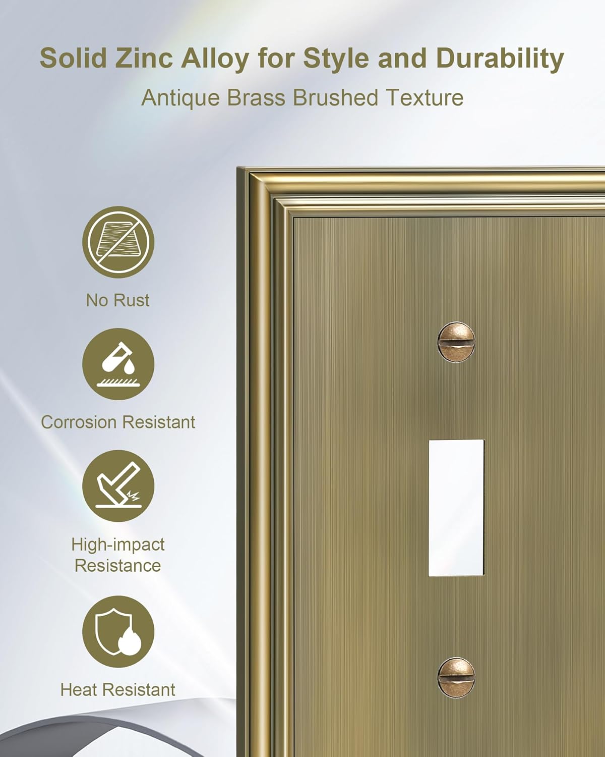 2-Pack Double Toggle Light Switch Cover Plate, Durable Solid Zinc Alloy Decorative Dual Switch Plate Covers, Antique Brass 2 Gang Wall Plate, Corrosion Resistant