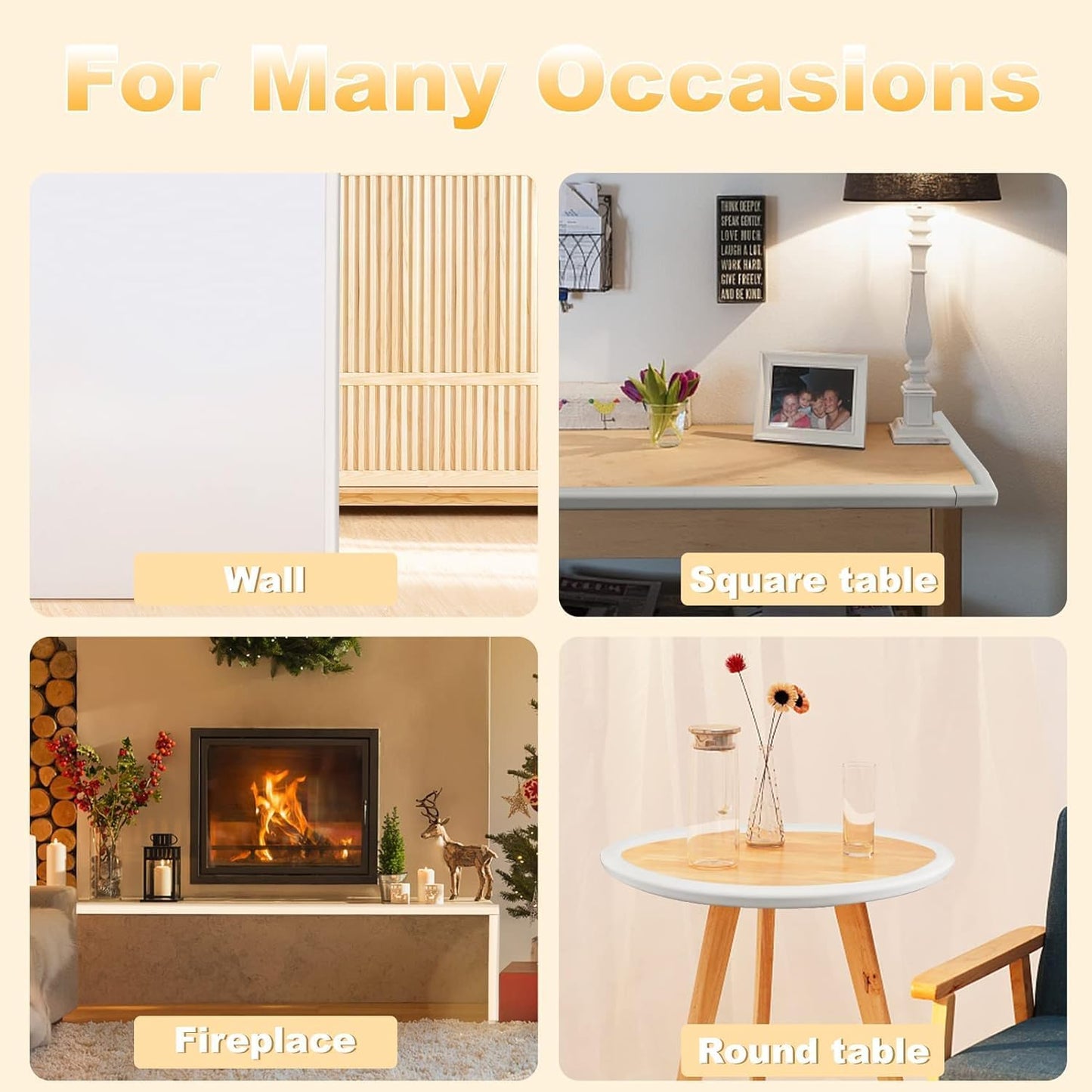 Baby Proofing Edge and Corner Guards, 2 Pack Safety Furniture Bumper with 3M Double-Sided Tape, Child Corner Protector for Fireplace, Table, Stair, Cabinet (Beige White)