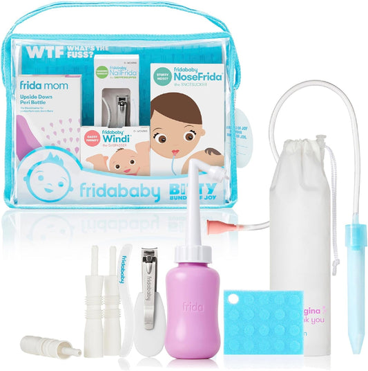 Frida Baby Bitty Bundle of Joy Mom & Baby Essentials Healthcare and Grooming Gift Kit Includes Peri Bottle, NoseFrida Snotsucker, Windi Gaspasser & Nail Clipper + File Set