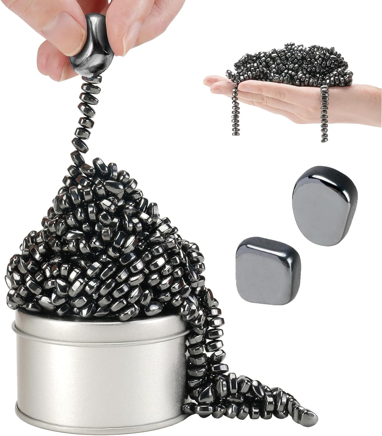 Magnetic Balls Over 600 PCS Mini Magnetic Putty, with 2 Big Smooth Magnetic Beads, Fidget Toys for Adult, Weak Ferrite Putty Desk Toys for Office (Black)