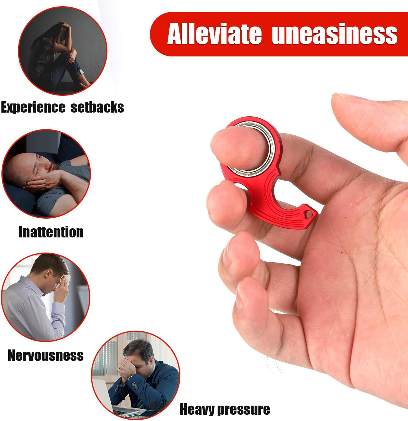 2pcs Key Chain Spinner Fidget Toy, Portable Finger Spinning Keychain with 2pcs Key Ring Funny Key Holder Toys for Adults Teens Finger Exercising (Red)