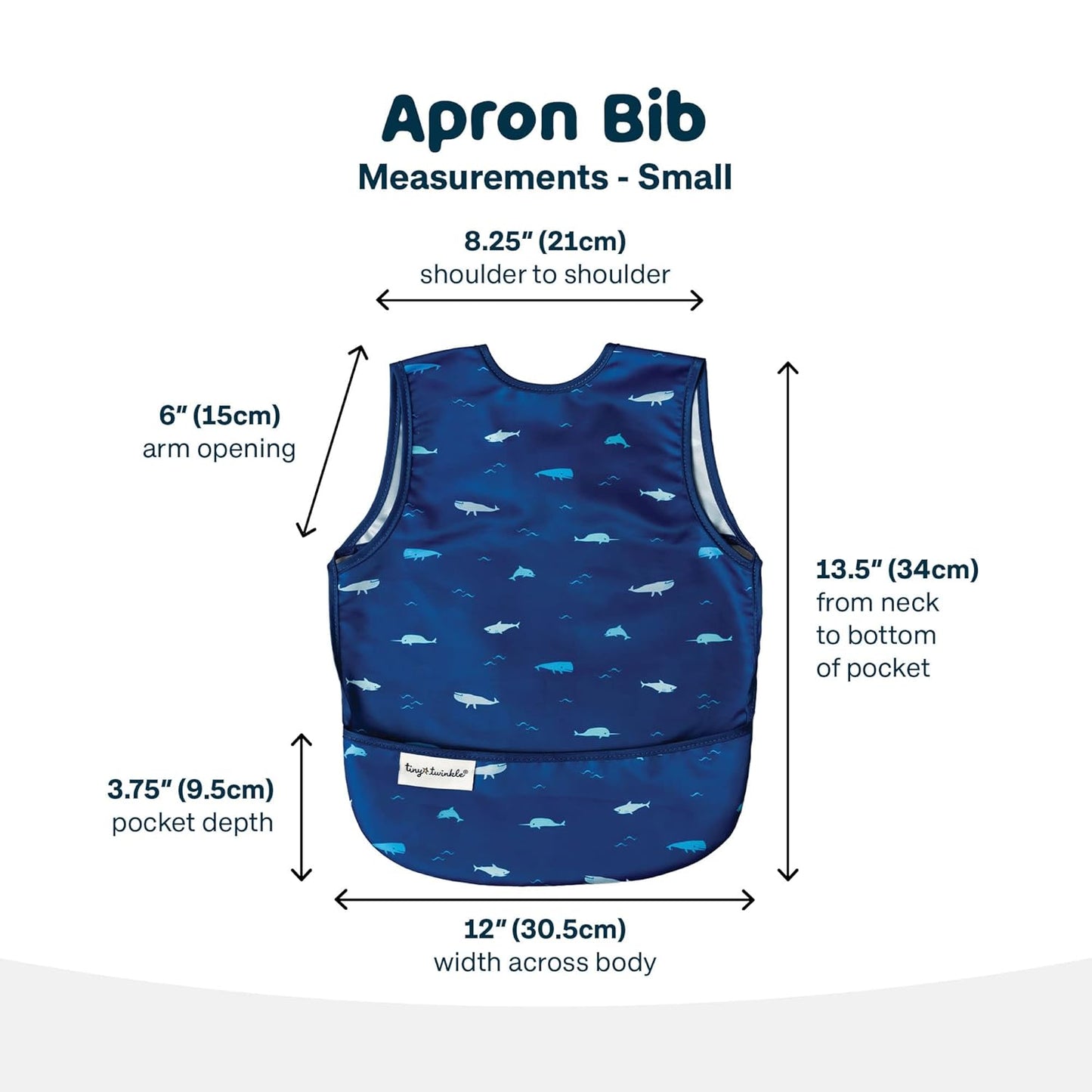 Tiny Twinkle Mess Proof Baby Bib - Waterproof & Lightweight Baby-Led Weaning Apron | 100% Recycled Polyester, Easy Clean & Machine Washable (Ocean Life, Small 6-24 Months)