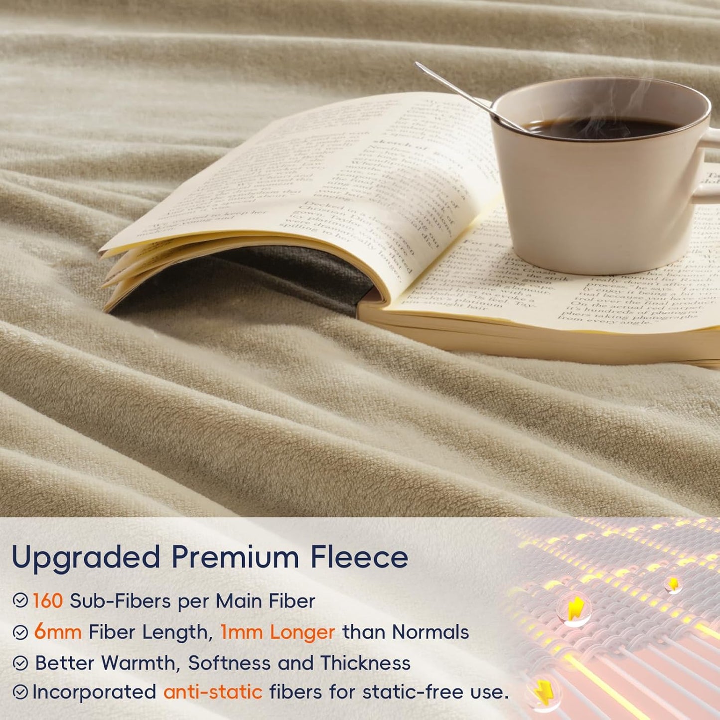 PHF Ultra Soft Fleece Blanket Twin Size, No Shed No Pilling Luxury Plush Cozy 300GSM Lightweight Blanket for Bed, Couch, Chair, Sofa Suitable for All Season, 66" x 90", Khaki