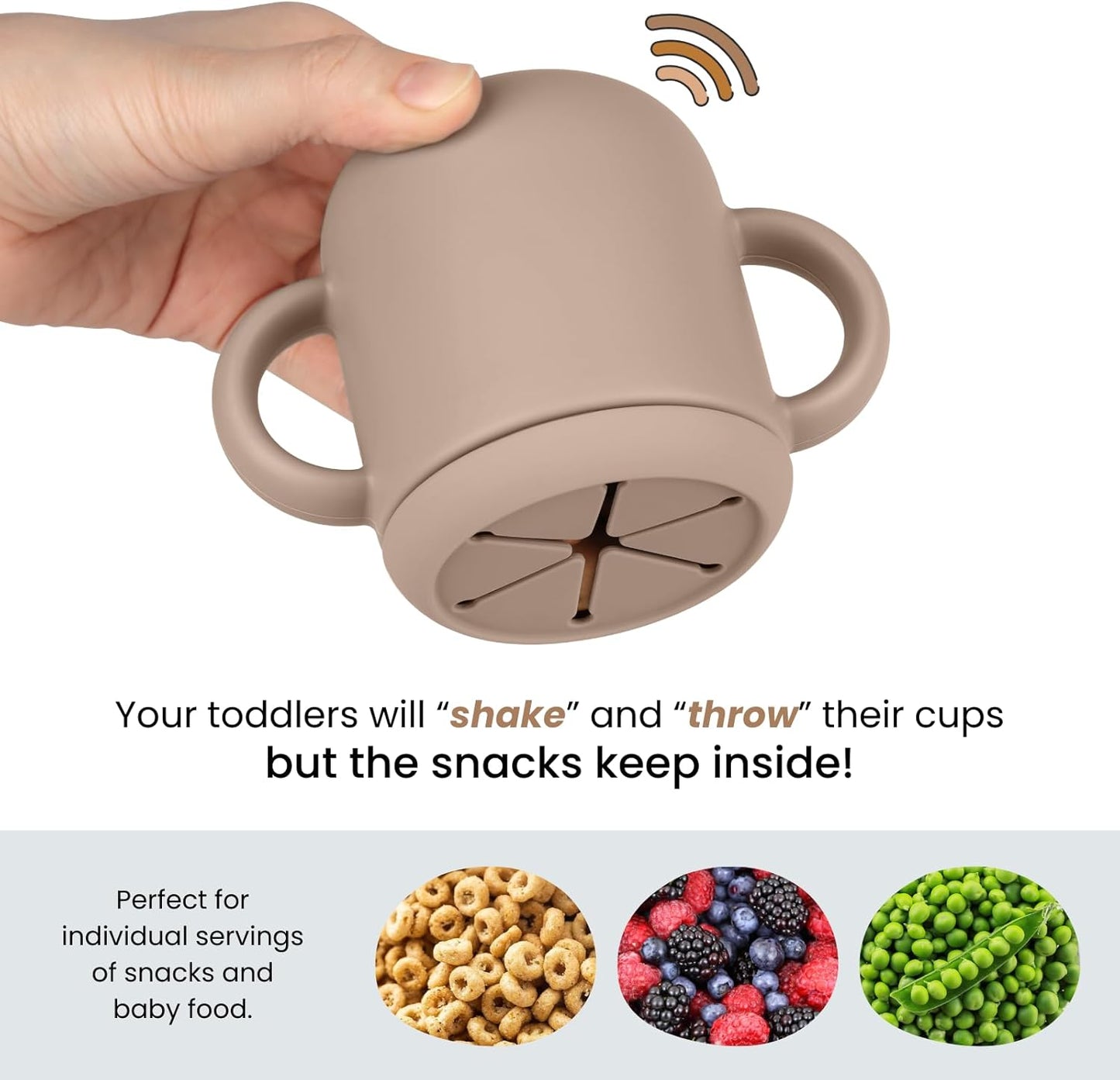 Snack Containers, Silicone Snack Cups for 6-12 Months Toddlers - Pack of 2 Food Grade Silicone Snack Cups with Grip Handle for Baby Led Weaning, Unbreakable (Natural/Cambridge Blue)