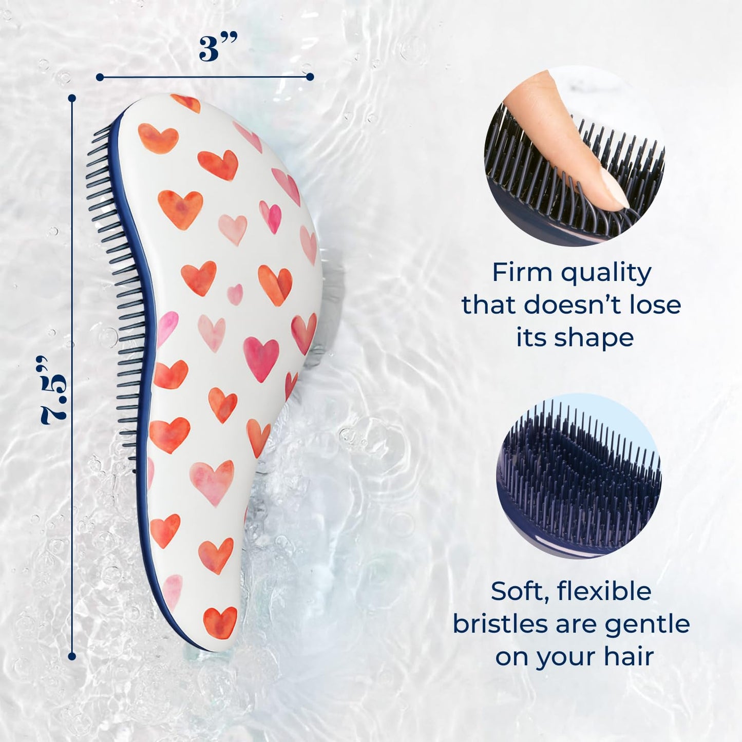 Crave Naturals Glide Thru Detangling Hair Brush for Adults and Kids - Detangler Hairbrush for Curly or Straight, Wet or Dry Hair - Gentle on Tangles Comb - Purple and Pink Hearts (Pack of 2)