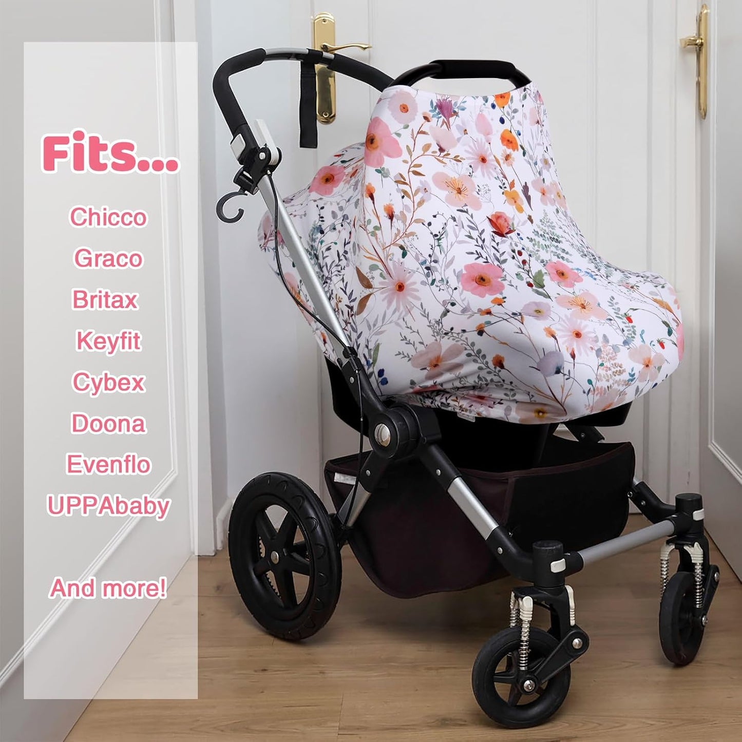 Rquite All-in-1 Car Seat Cover Baby, Carseat Covers for Girl Boy, Stretchy Soft Infant Car Seat Cover, Multi-use Baby Carrier Cover, Car Seat Canopy, Stroller Sun Shade, Nursing Breastfeeding Cover