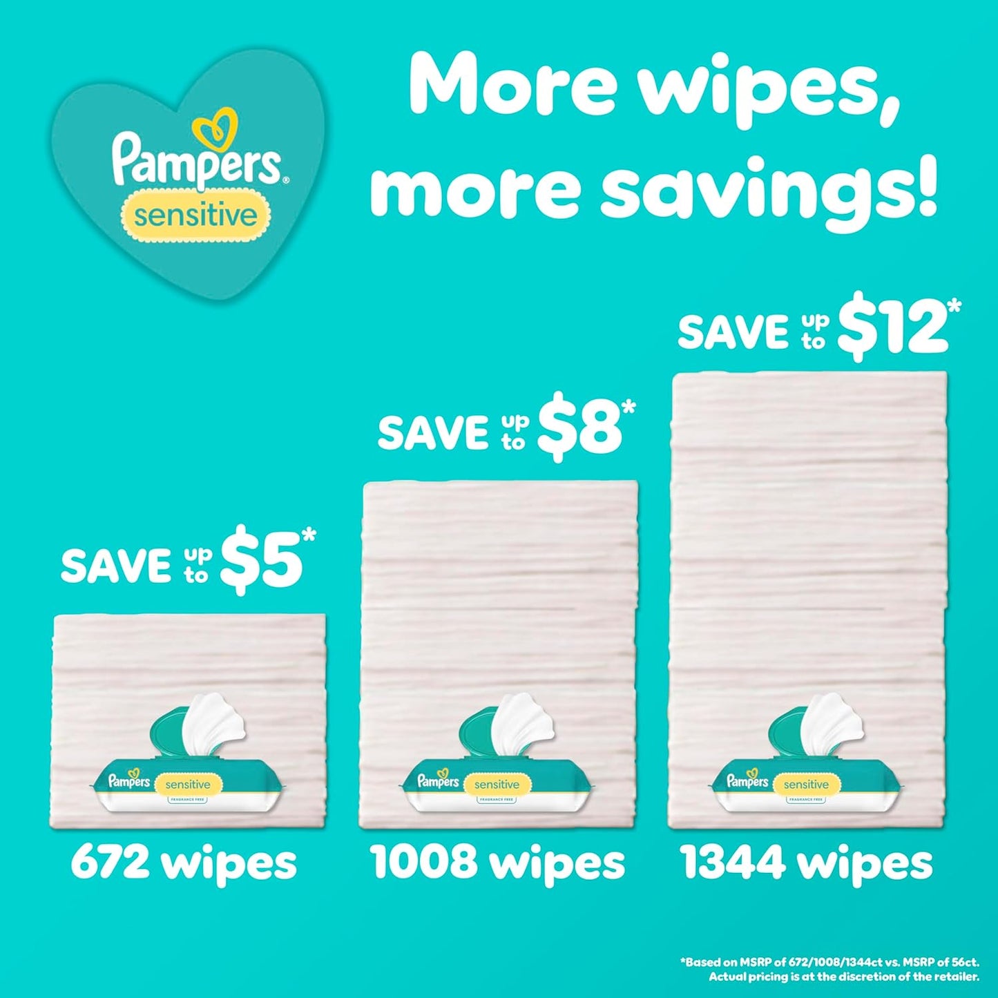 Pampers Baby Wipes Sensitive, Water Based Baby Wipes, Hypoallergenic and Unscented Baby Wipes, 56 Wipes Total (1 Flip-Top Packs)
